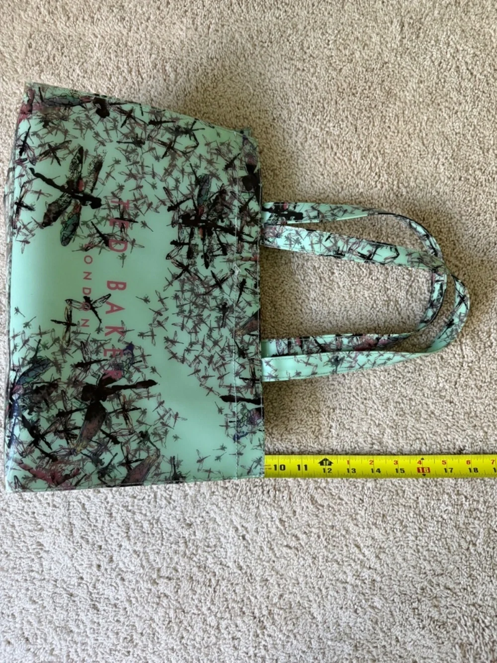 Ted Baker Light Teal Dragonfly Tote Bag Lightweight Plastic Finish *Flawed*